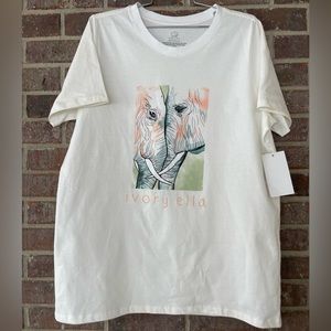 NWT Ivory Ella Cream Color Elephant Print T-shirt  Size XL